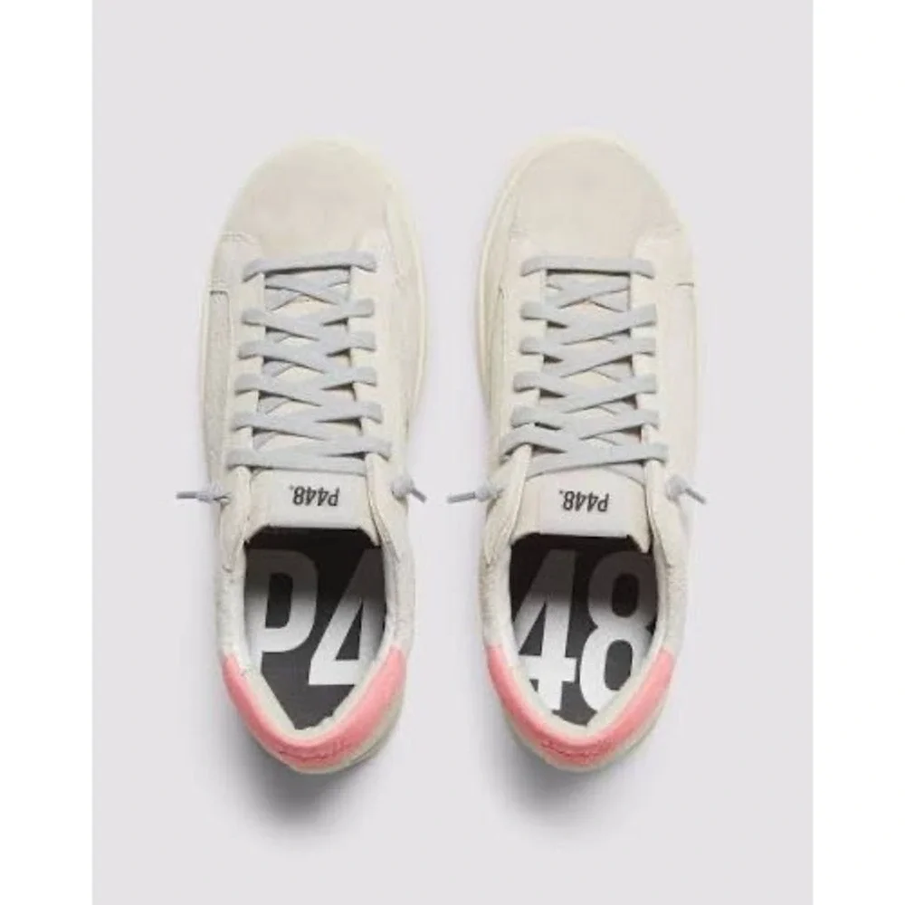 P448 John Low Top Sneakers Beige‎ Perforated Suede Neon Pink Heel 38 / 8